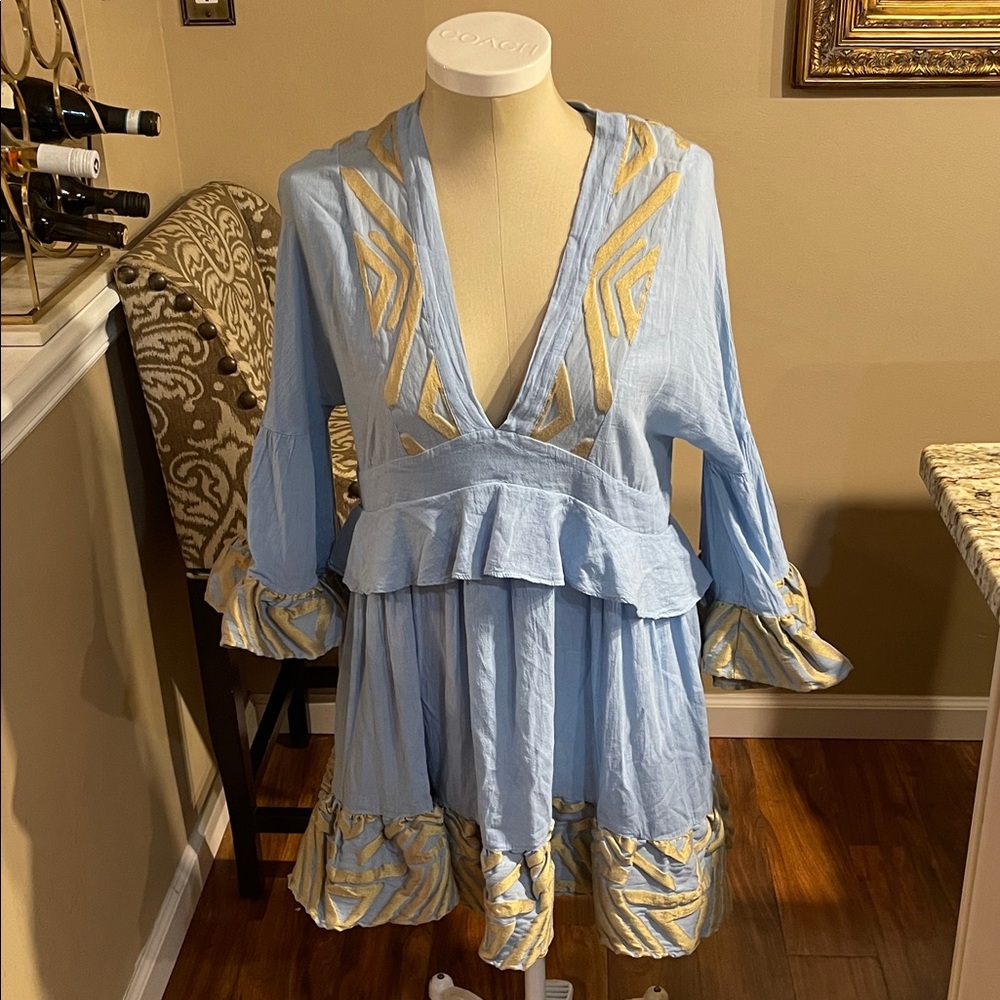 LACE THE LABEL Light  Blue Dress with Gold Accents